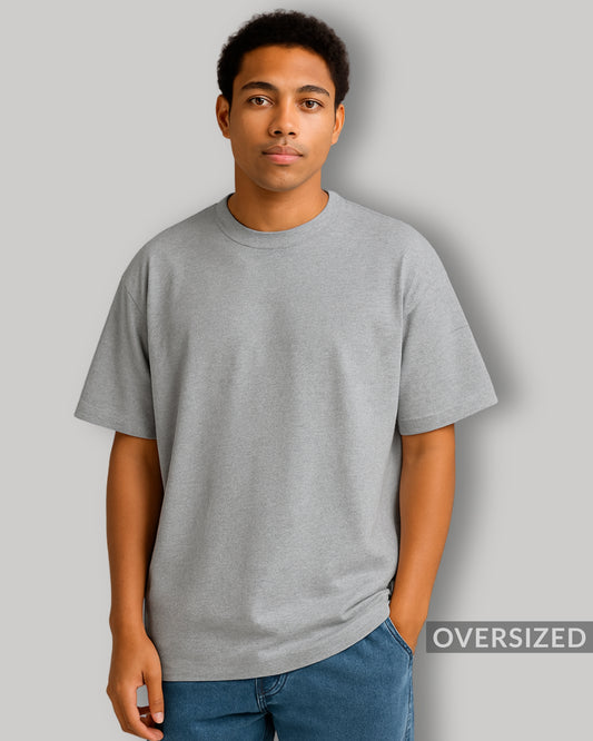 OVERSIZED GREY MELANGE PLAIN TSHIRT